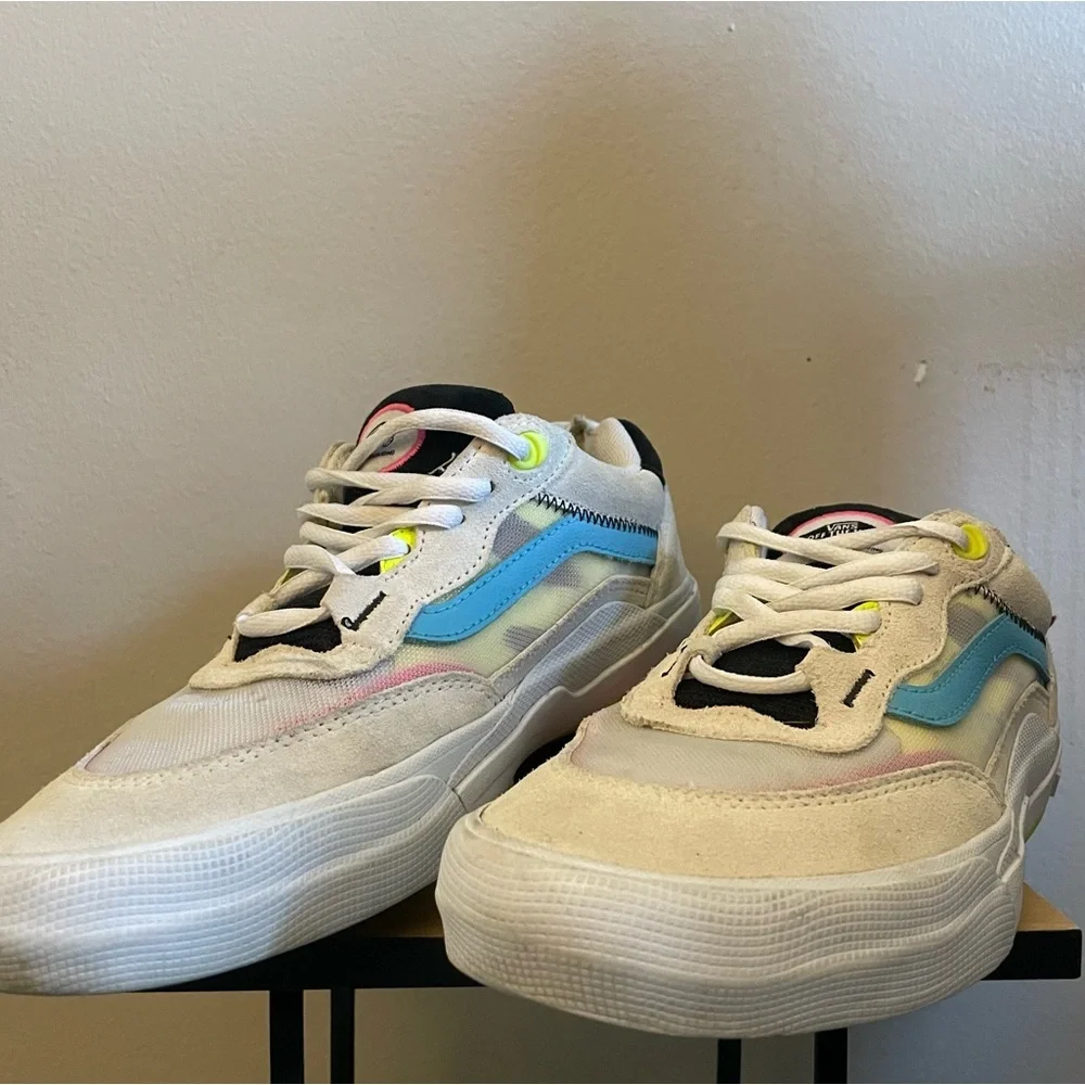 Vans Cream Blue Sneakers Mesh Pink Yellow Accents – Men 6 / Women 7.5 - Picture 4 of 16